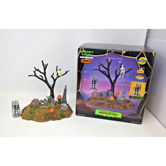 Lemax Spooky Town Village "CAGED MONSTER" Lighted Accessory Retired #44106 -2004 - Picture 1 of 8